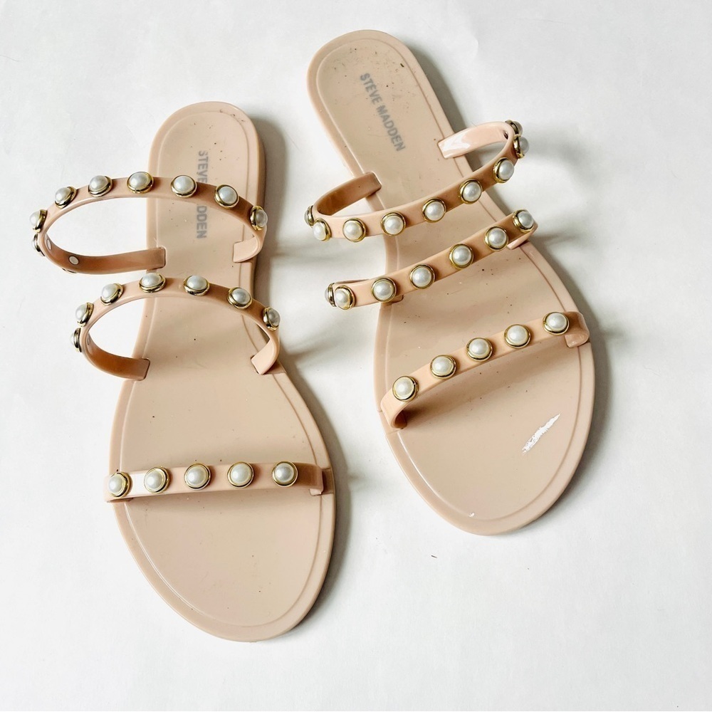 Steve Madden Blush Pearl Strappy Slip On Sandals 8